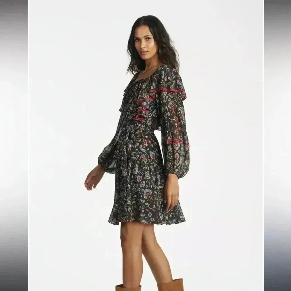 NWT SACHIN & BABIN Oliver ruffle floral square neck tie belt sun Anthropologie - Picture 2 of 13